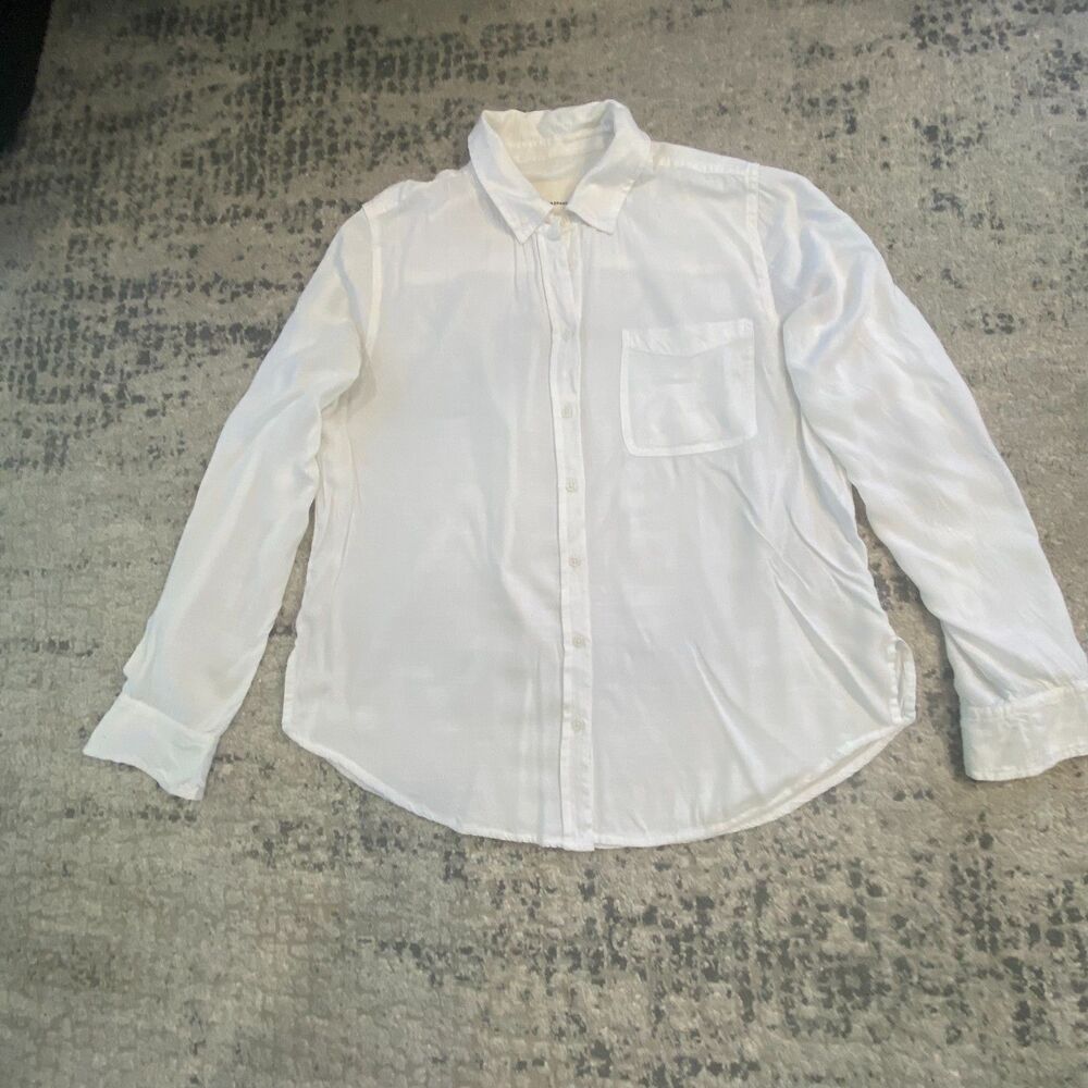 Lucky Brand Women S White Cotton Linen Blend Button Down Shirt Long Sleeve Pocke